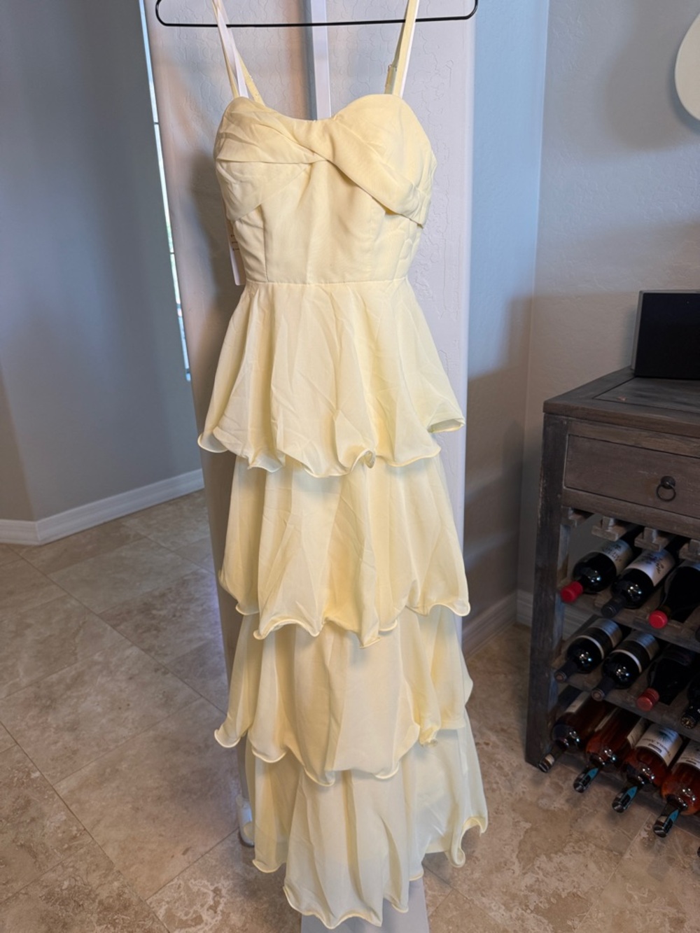 Faeriesty Tiered Yellow Chiffon Spaghetti-Strap Dress NWT CORSET BACK - Picture 2 of 8